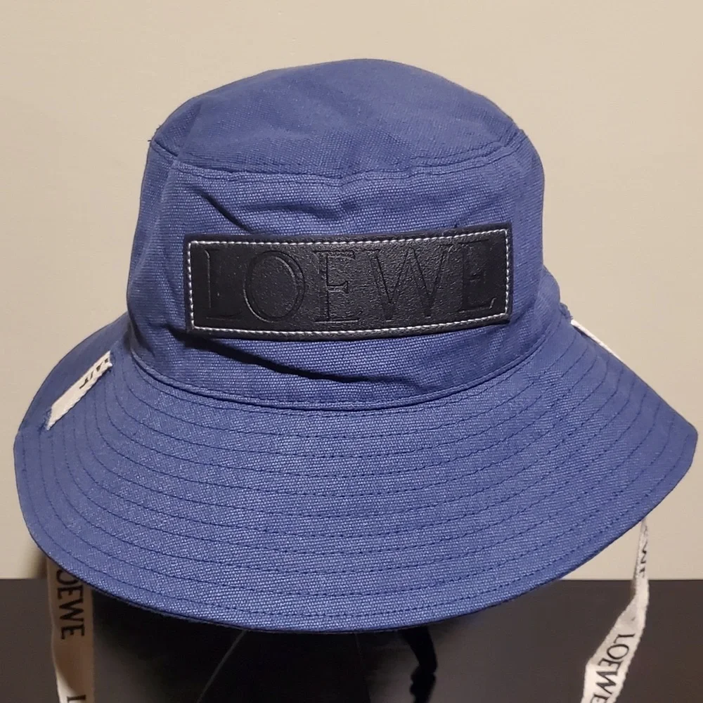 Loewe Navy Canvas Bucket Hat with Black Logo Patch